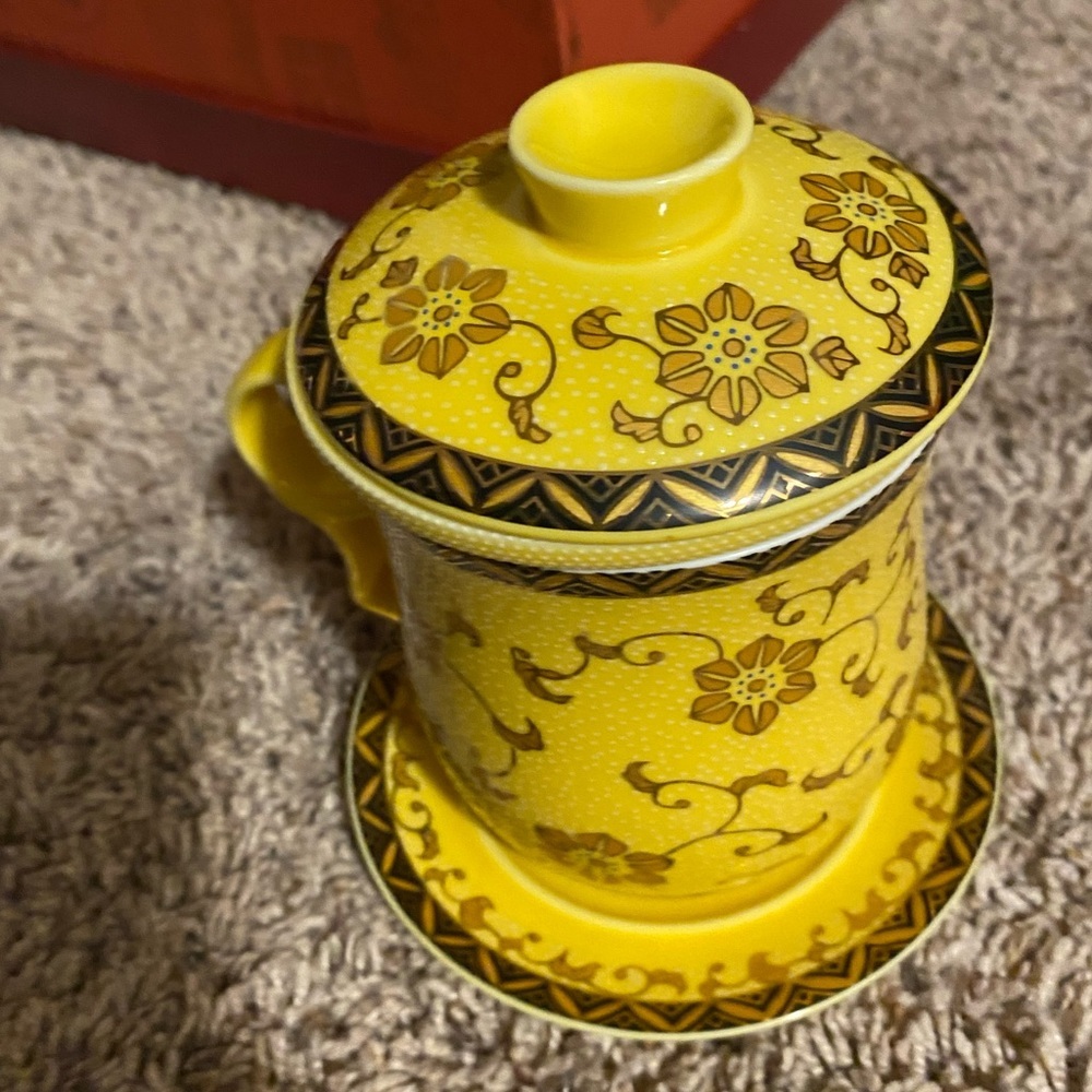 ART MAKE TASTE 4-piece CHINESE PORCELAIN TEA CUP w INFUSER SAUCER LID New in Box - Picture 8 of 16